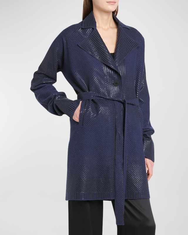 Cashmere and Silk Striped Shiny Wrap Coat